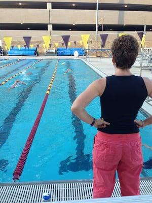 Our head coach, Bettina Warnholtz, leading one of our group swims.