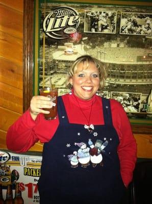 Milissa enjoying her bloody Mary at Woodshed