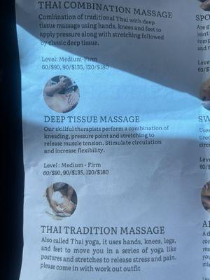 Massage prices