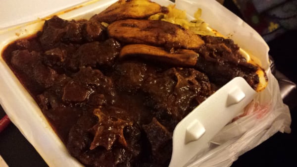 Oxtail, rice and peas cabbage and plantain LARGE