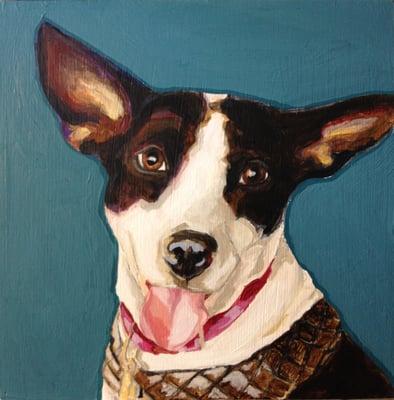 Custom dog portrait on 6x6 birch panel.