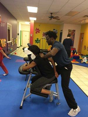 Chair massage at Bravery Kids Gym