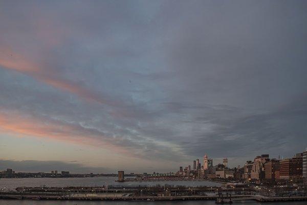 looking north up the Hudson River with views of New Jersey and the Hudson Yards