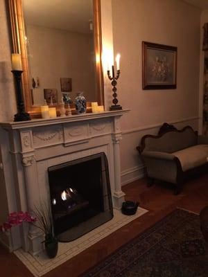 Our beautiful fireplace in the Music Room