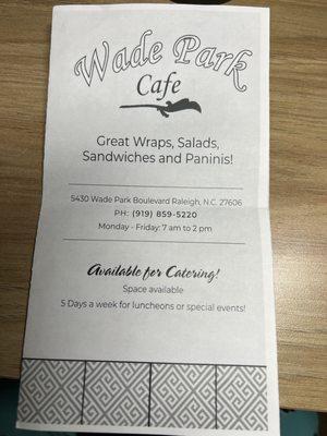 Front of menu