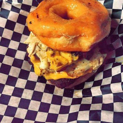 Come try out our NEW Donut bacon cheese burger.