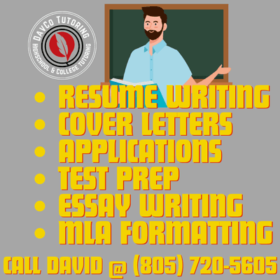 $25 / hour tutoring for highschool and college students. Call to book an appointment! Resume & Cover letter writing. Research Papers. MLA