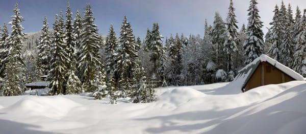 The grounds at camp are the perfect place to go snow-shoeing.