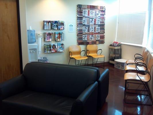 waiting room (magazines, refreshments, comfortable seating, and toys for kids)