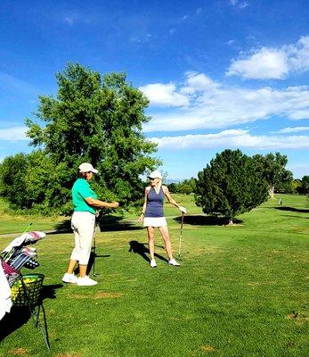 Private lesson with a lady who wants to score lower, learning what her golf training needs.