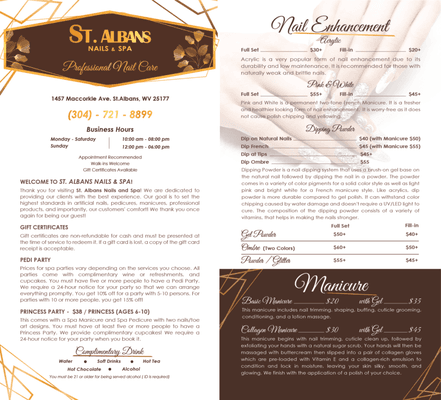 Menu - St. Albans Nails & Spa