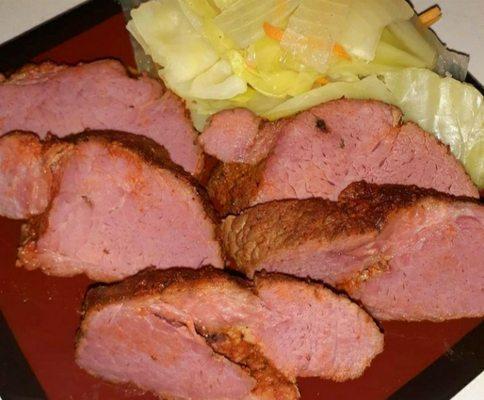 Smoked corned beef and steamed cabbage