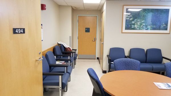 Family waiting area during outpatient procedures. There is a TV in here.