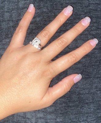 Pink ombré with silver sparkles.