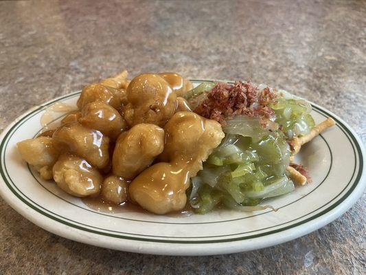 Sweet sour pork & chow mein lunch portion