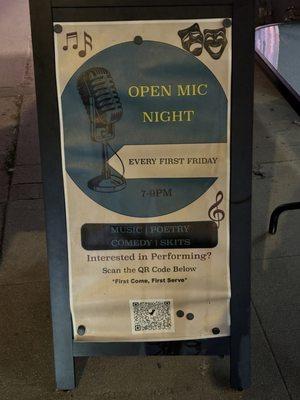 First Friday open mic.