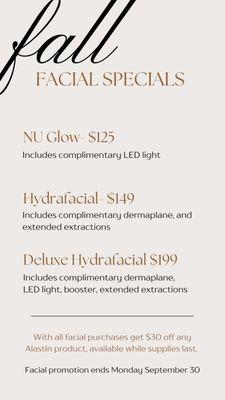 Fall Facial Specials at NU Med Spa