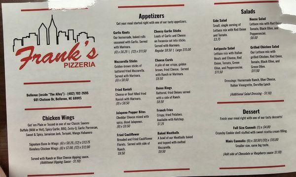 The Alley food menu side two