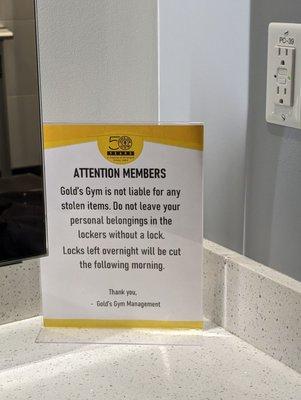 Locker Room Notice