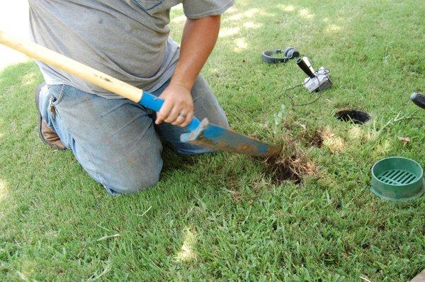 Jacob West from H2O Sprinkler Systems working hard.