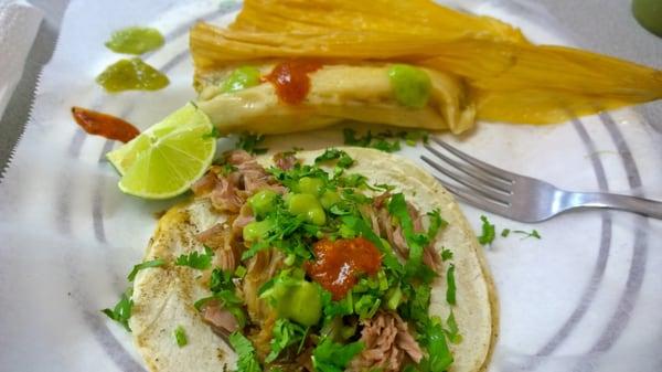 Tamale $1.00 on Fridays and weekends. They have 3 kinds of house salsa.