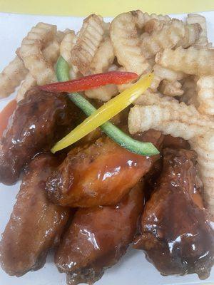 Honey Hennessy wings & French fries