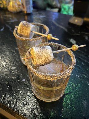 Campfire old fashioned with toasted marshmallow