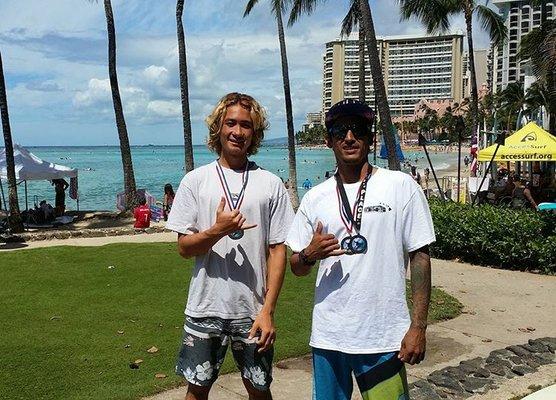 Pancho Peterson and Kamanahanaunaokuuiwi take 1st and 2nd respectively at the HSA Surf Series event #3 at Queen's in Waikiki