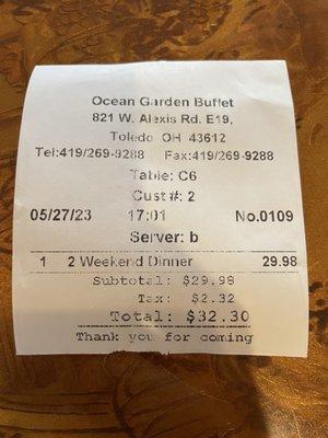 $15 a person for weekend dinner!