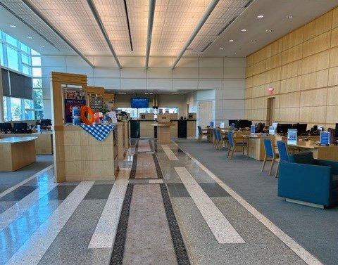 The lobby of the First American Bank Joliet branch