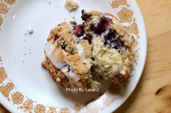 Inside of blueberry scone ($3)