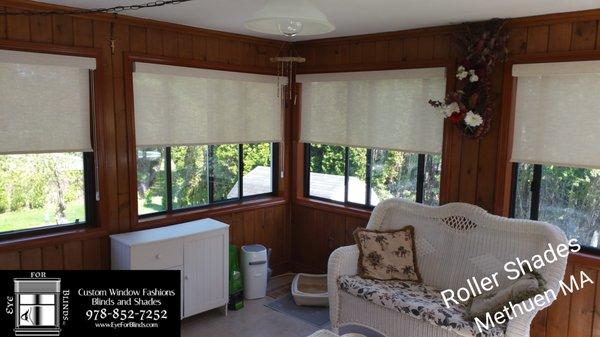 Custom made Roller shades adding some much needed comfort, and privacy in this beautiful 4 seasons Room!