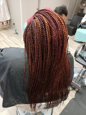 Senegalese twist.  
Color #30 & burgundy