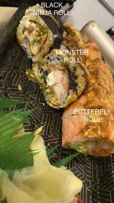 black ninja roll, monster roll, & butterfly roll.