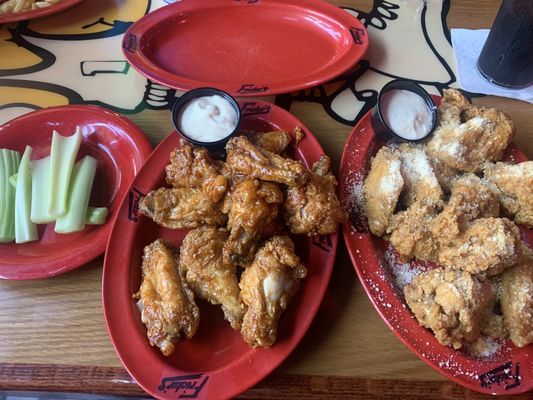 Bourbon molasses and garlic Parmesan wings, 10 each.