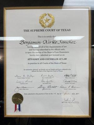 Mr. Sanchez was licensed to practice law in Texas on September 10, 1998.