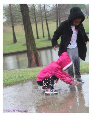 Playing in the rain.