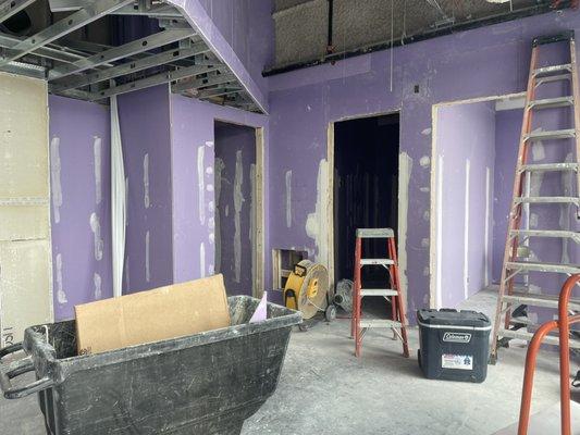 The lobby is coming along! There's walls!!