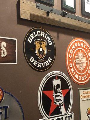 A look down the back hallway - Belching Beaver is a neat sign, but I didn't see it on their expansive beer list.