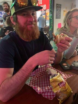 The smile says it all!  The smoked bologna is DELICIOUS!