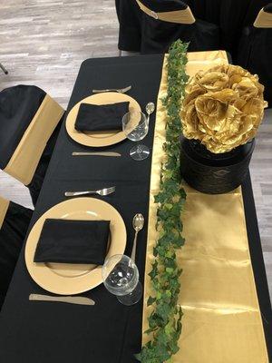 Black and gold dinner setup. What do you think?