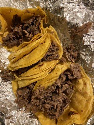 Supposedly carne asada tacos but looks like rat meat