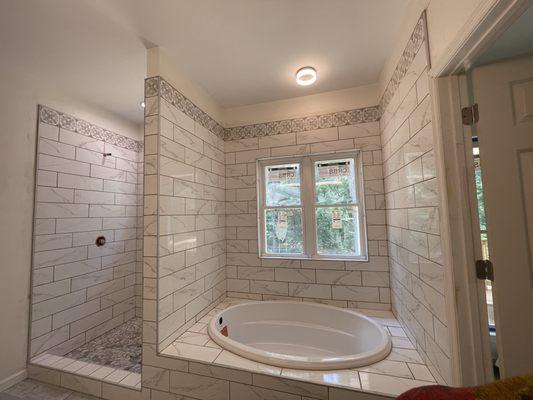 Master bathroom tile install in new construction home