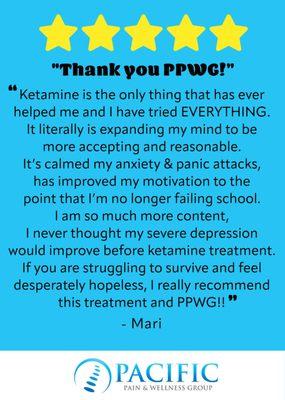 A great 5-star review from one of our patients.  Contact Pacific Pain & Wellness Group for your pain management and mental health needs.