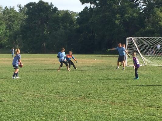 Our youngest taking a shot from Dominik Jakubek from Sac Republic FC @ Cal Blues training