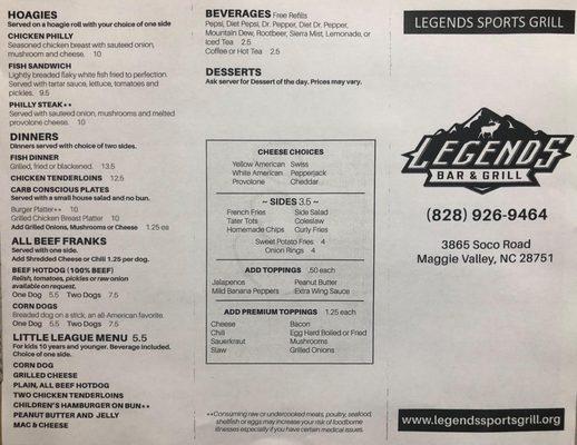 We are not the original Legends Sports Grill.  Please note our New menu.  It is different and old pictures here are misleading.