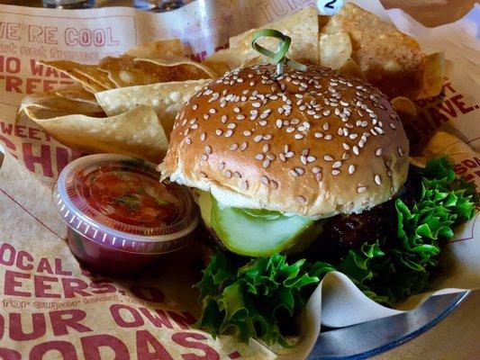 Great American, nice and simple cheeseburger done right. Best of the three  burgers tried. Cayenne pepper and sea salt dusted tortilla chips