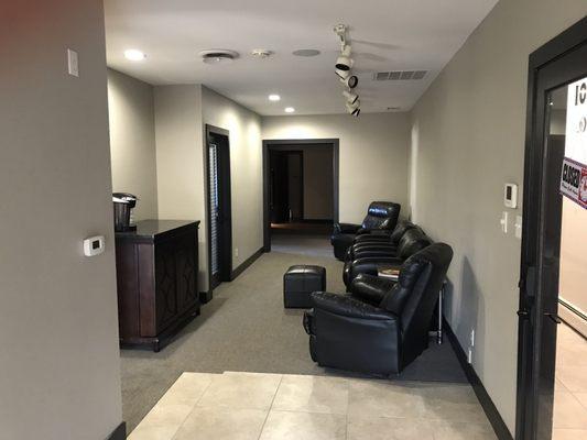 Huge waiting area with comfortable chairs.