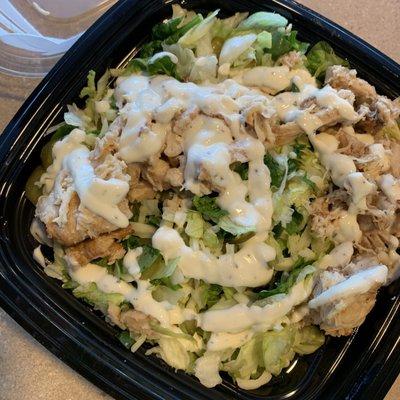 Rotisserie chicken salad! Ranch dressing on top.