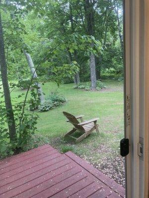 Backyard view from sliding glass door at Fox Den cabin